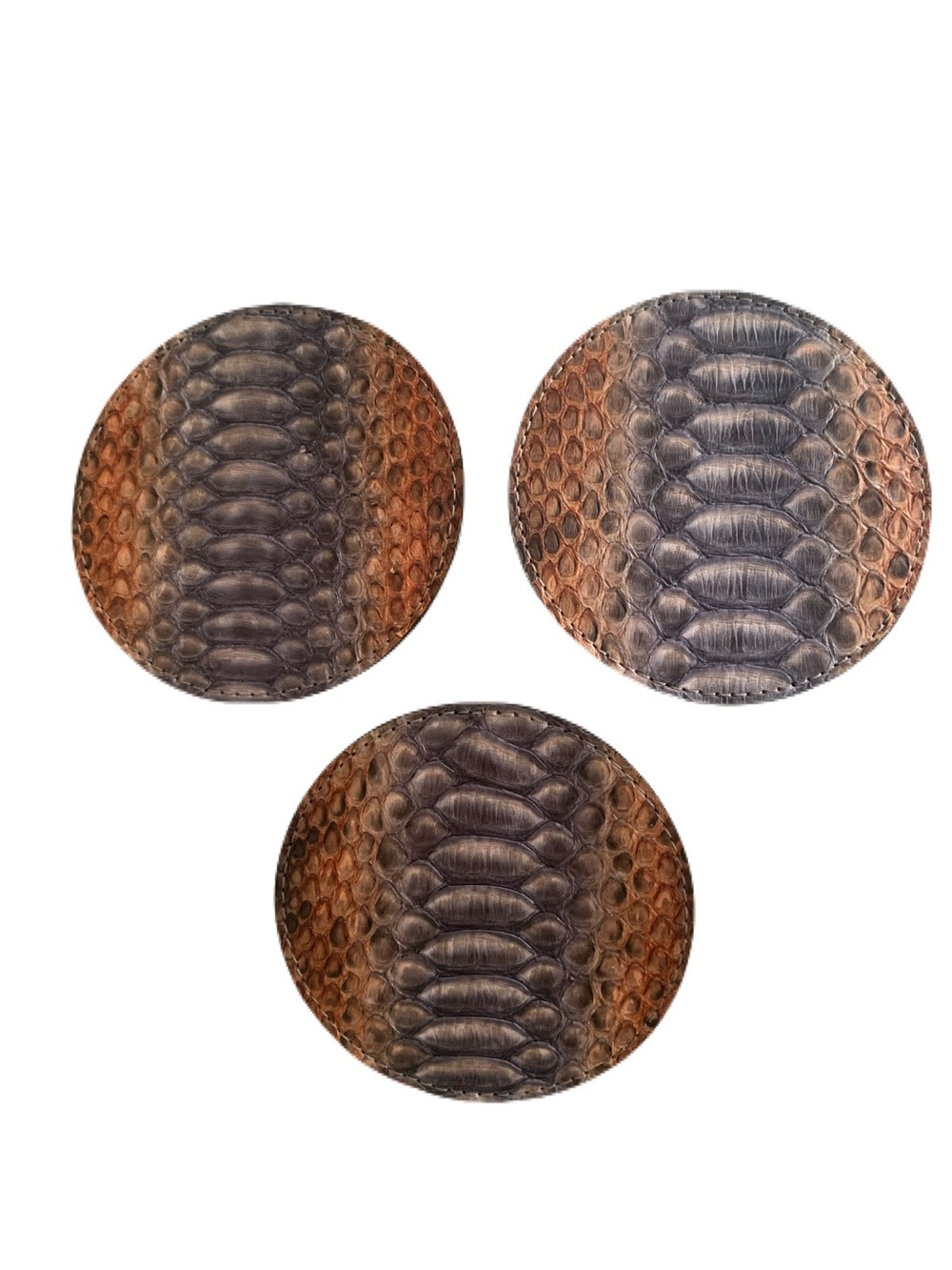 3-Piece Genuine Python Snake Multicolor Drink Coaster Set Handmade USA